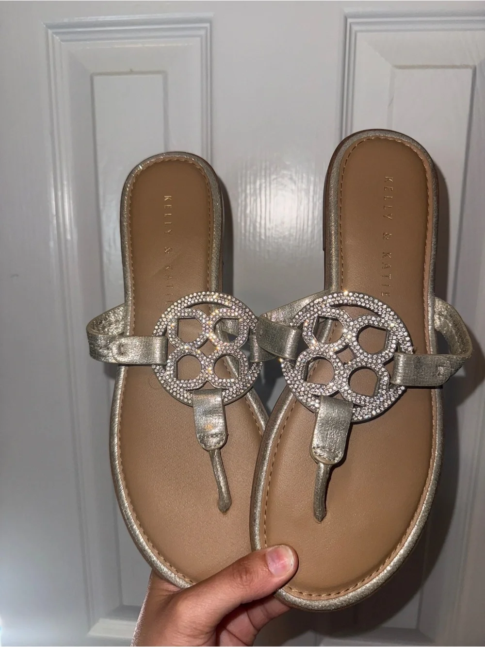 Kelly & Katie Gold Metallic Logo  Sandals